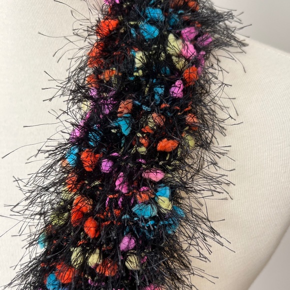 Handmade Multicolored and Black Frill Scarf 57" Long - Picture 3 of 7